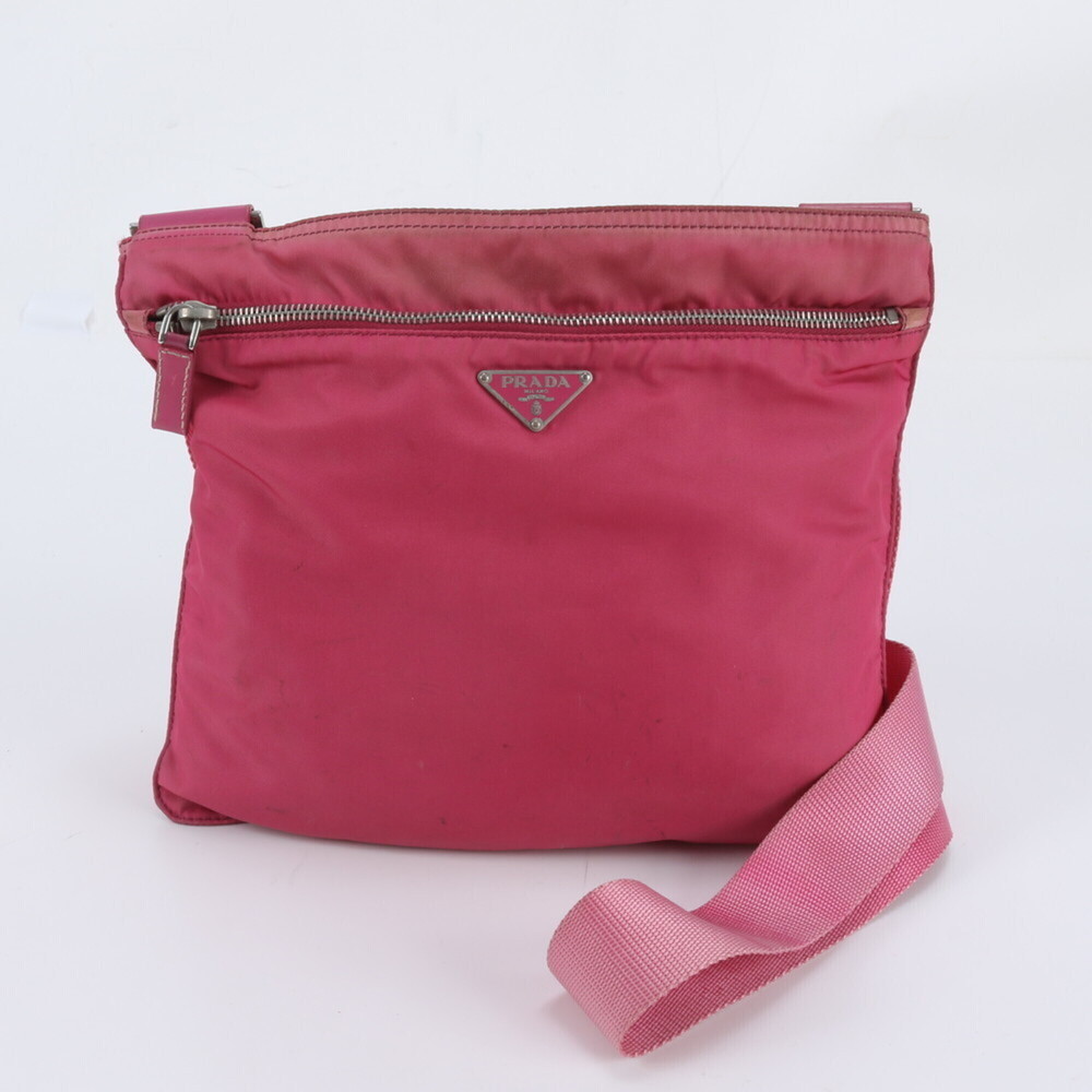 Prada Tessuto Nylon Triangle Logo Leather Shoulder Bag Crossbody for Women
